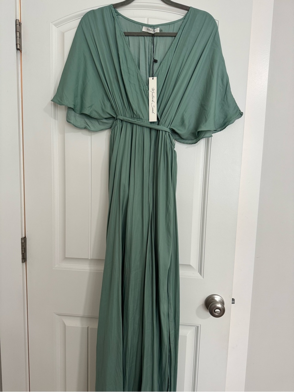 Mustard Seed Sage Green Pleated Wrap Maxi Dress